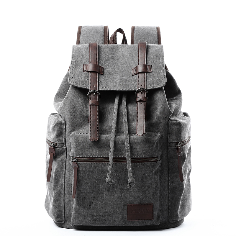 Women Bags Leather - MATE ELAN レトロカジュアルキャンバスバックパック男性女性ヴィンテージフリップカバートラベルバッグ学生ラップトップスクールバッグレザーリュックサック