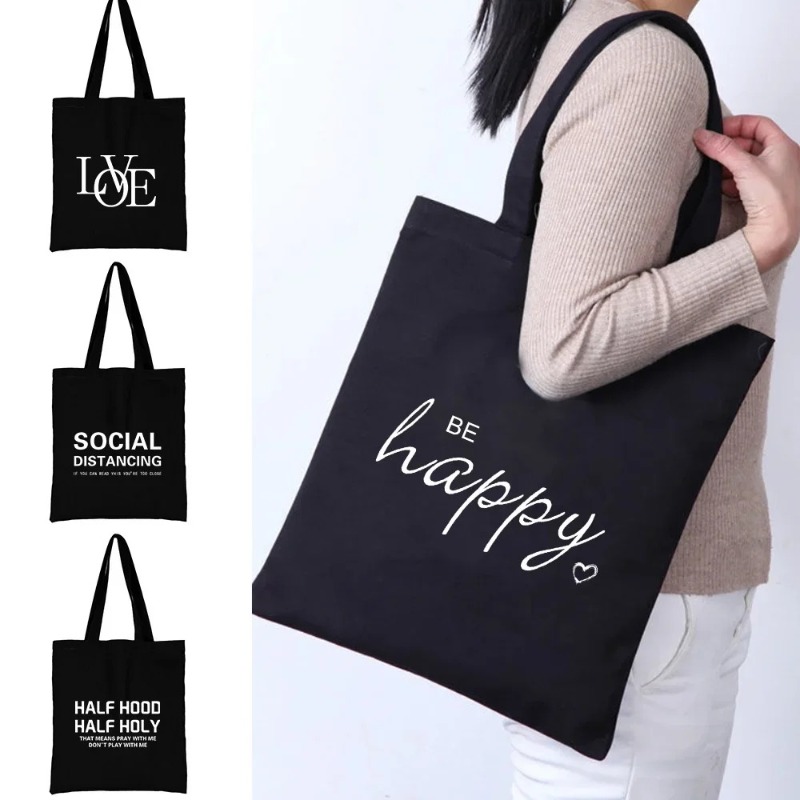 Shopper Tote Canvas - かわいい漫画オレンジ猫プリントブラック大容量ショルダーバッグ仕事休日ショッピング日常使用ギフトアイデアハンドバッグキャンバスバッグ