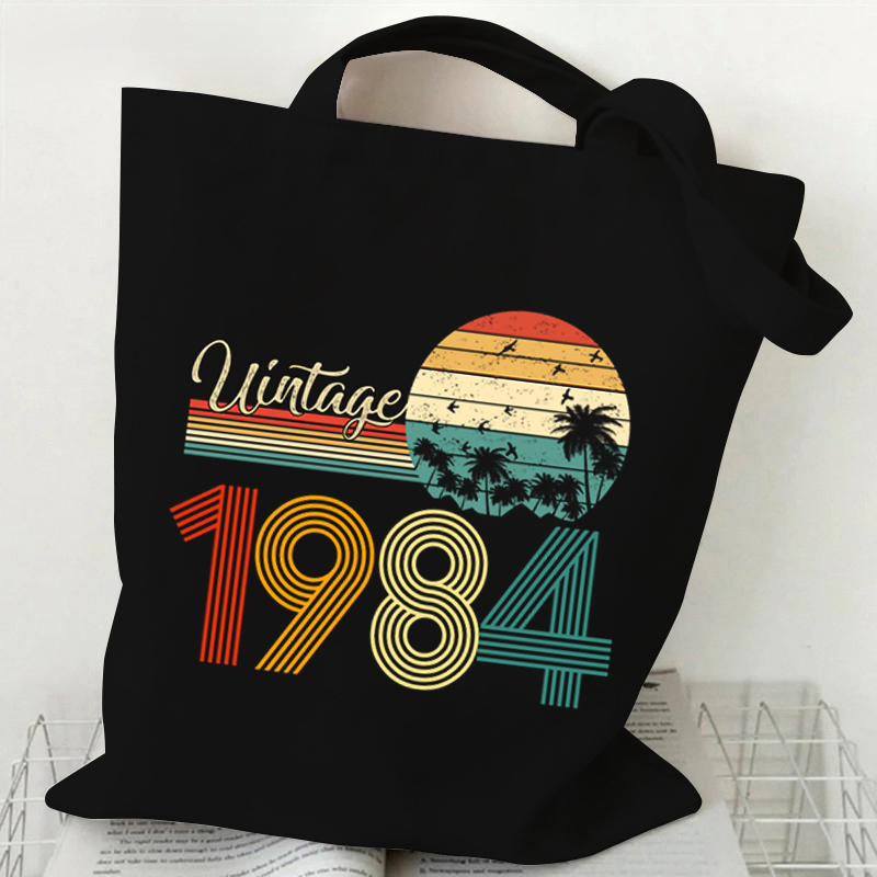 Shopper Tote Canvas - ヴィンテージキャンバスショルダーバッグ,再利用可能,折りたたみ式,大容量,ショッピングバッグ,1984, 1980〜1989