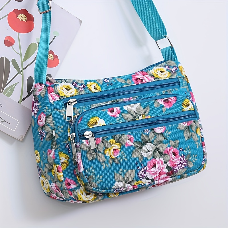 Women Bags Zip - スタイリッシュな花柄クロスボディバッグ、調節可能なストラップウォレット付きマルチジップカジュアルショルダーバッグ、日常のアウトドアショルダーバッグに最適
