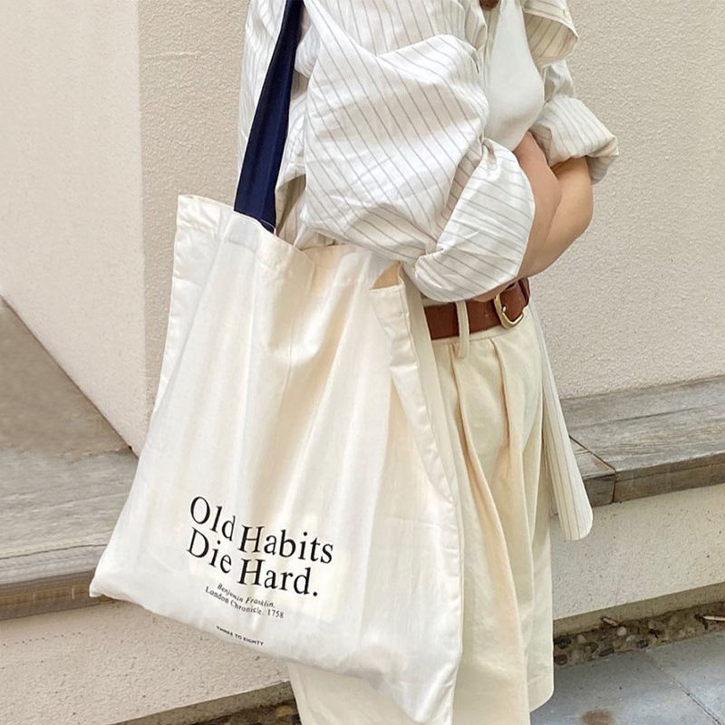 Shopper Tote Canvas - シンプルレター大容量シングルショルダーキャンバスバッグ、学生用バックパック、手持ちショッピングバッグ、女性用エコバッグ