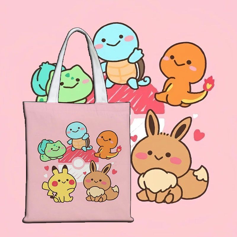 Shopper Tote Canvas - ポケモンかわいいキャンバスバッグキャンバストート学生指導バッグ通学大容量バッグ友人へのギフト楽しいギフト