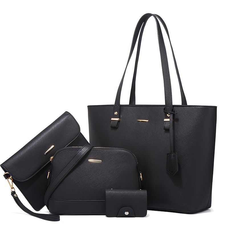 Women Bags Leather - 4点セット ファッション レディースバッグセット 無地 トートバッグ レトロ