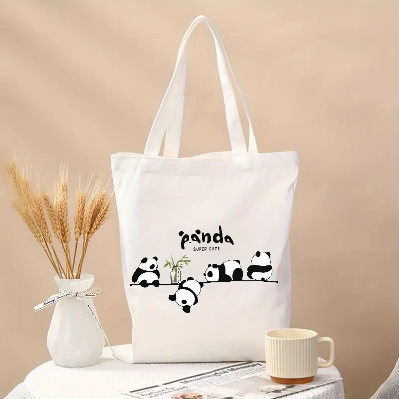 Shopper Tote Canvas - かわいいパンダ柄キャンバストートバッグ カワイイアニマルエコフレンドリーな再利用可能なショルダーバッグ 女性学生向け 日常使いに
