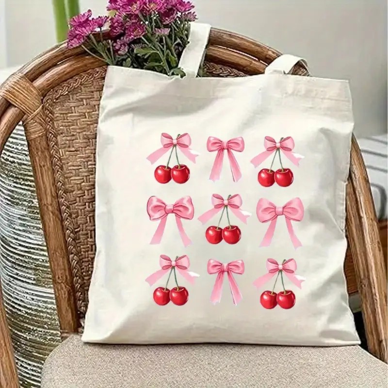 チェリーリボンデザインのキャンバストートバッグ、Have a - Shopper Tote Canvas のレビューと価格