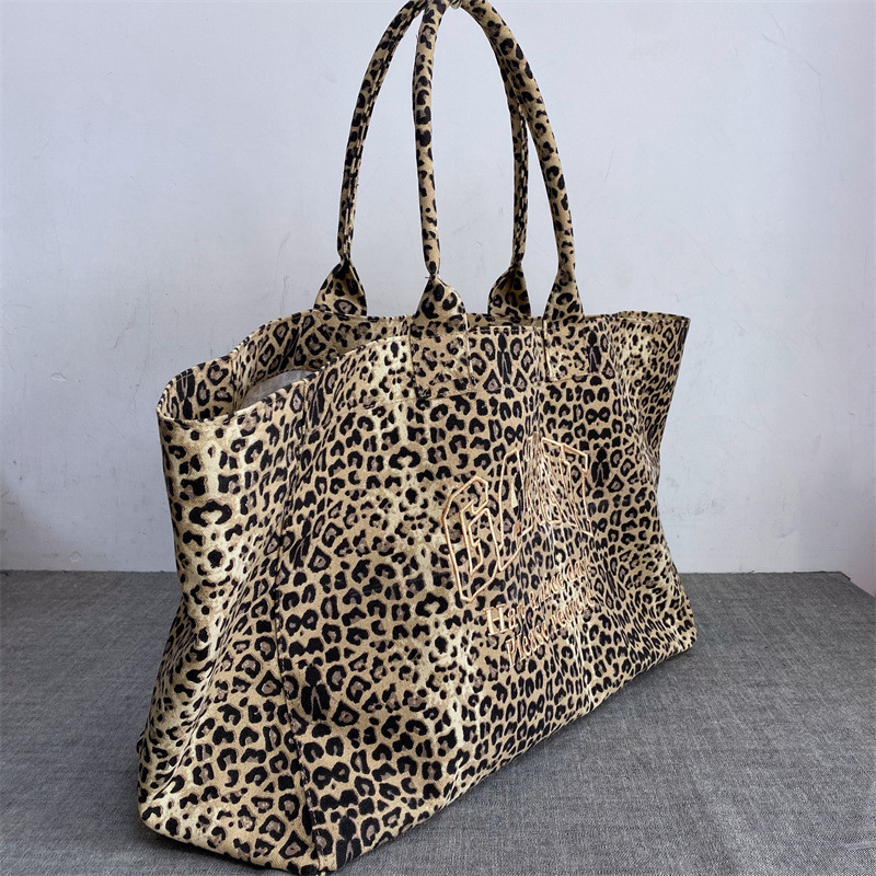 ユニセックスヒョウ柄刺繍キャンバストートバッグカジュアルハン - Shopper Tote Canvas のレビューと価格