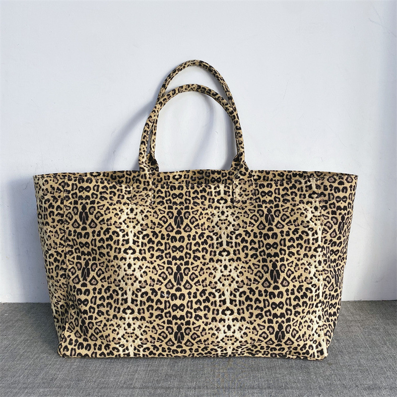 ユニセックスヒョウ柄刺繍キャンバストートバッグカジュアルハン - Shopper Tote Canvas のレビューと価格