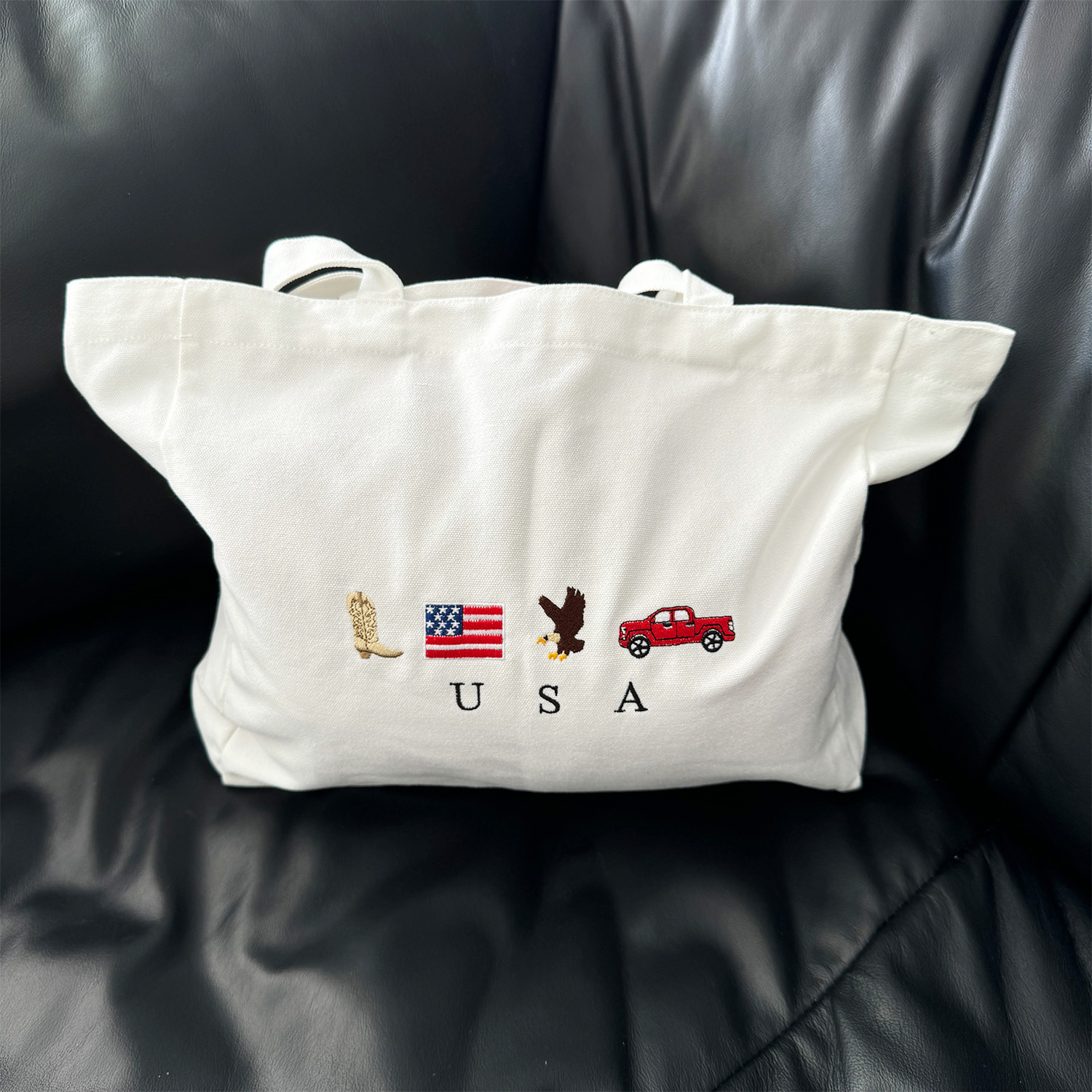 アメリカのアイコンが付いた白いキャンバストートバッグ,ヴィン - Women Bags Ck のレビューと価格