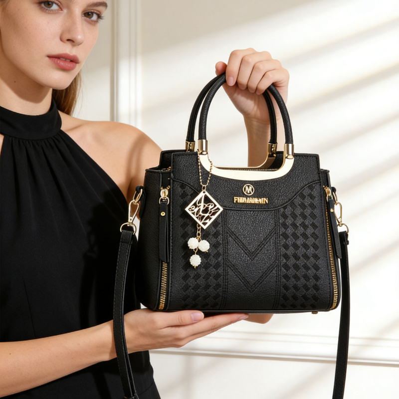 ライチ柄PUレザー製の3ピースハンドバッグセット。 この無地 - Women Bags Leather のレビューと価格