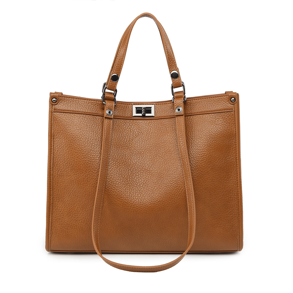 女性用大容量トートバッグ PUレザー 回転ロック付きハンドバ - Women'S Work Bags Tote のレビューと価格