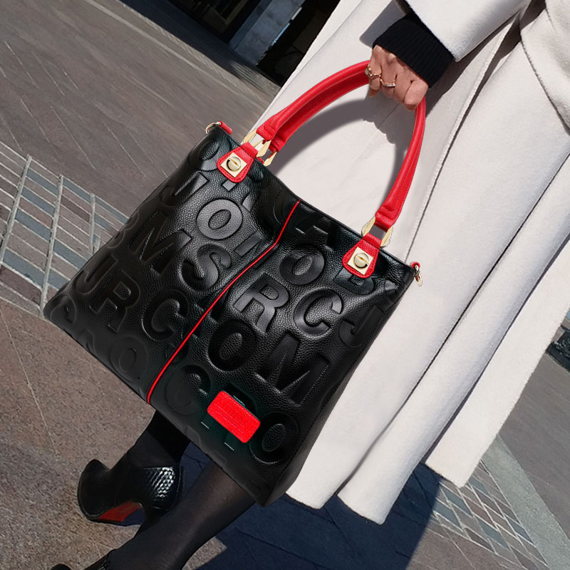 本牛革エンボスレタートートバッグ取り外し可能なクロスストラッ - Women'S Work Bags Tote のレビューと価格