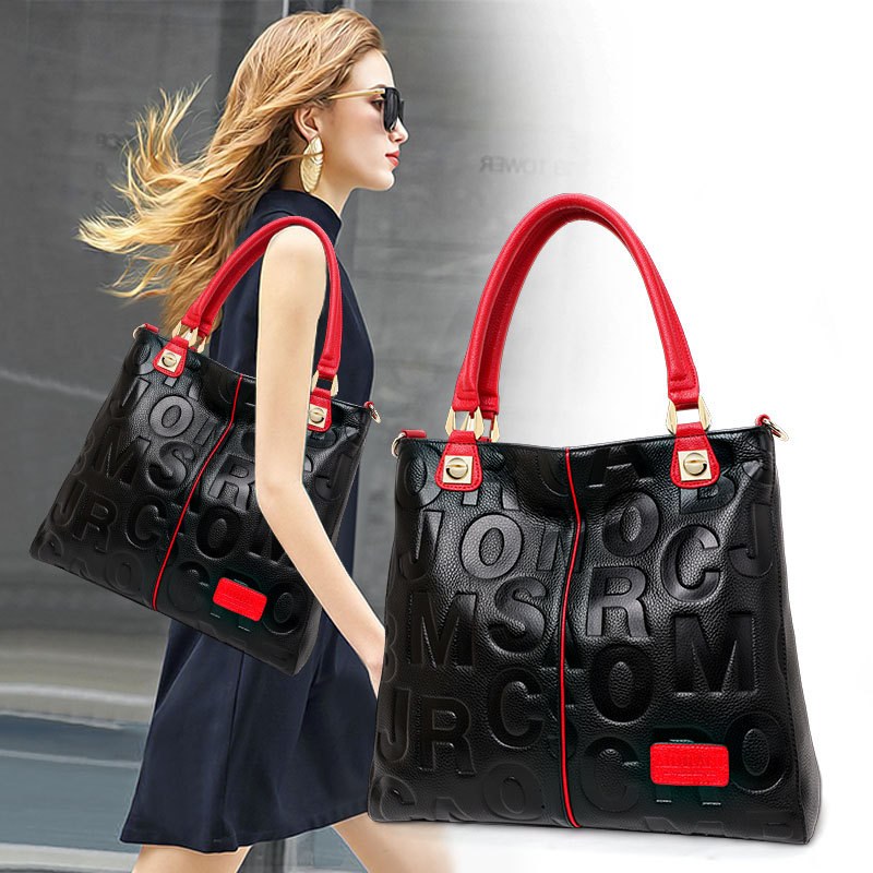 本牛革エンボスレタートートバッグ取り外し可能なクロスストラッ - Women'S Work Bags Tote のレビューと価格