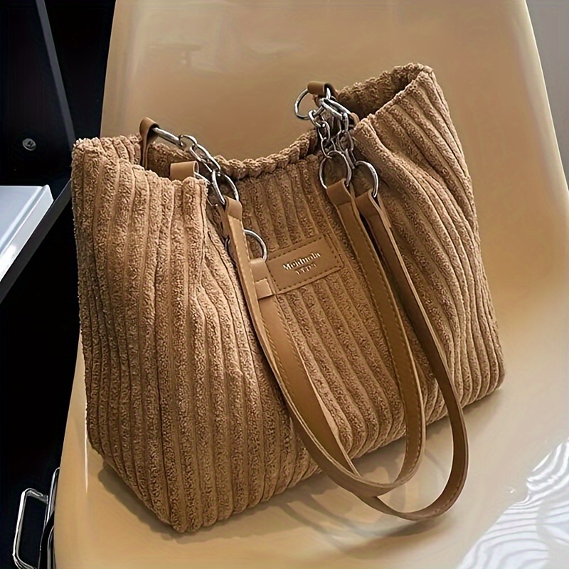 大容量コーデュロイトートバッグチェーンハンドバッグショルダー - Women Bags Zip のレビューと価格