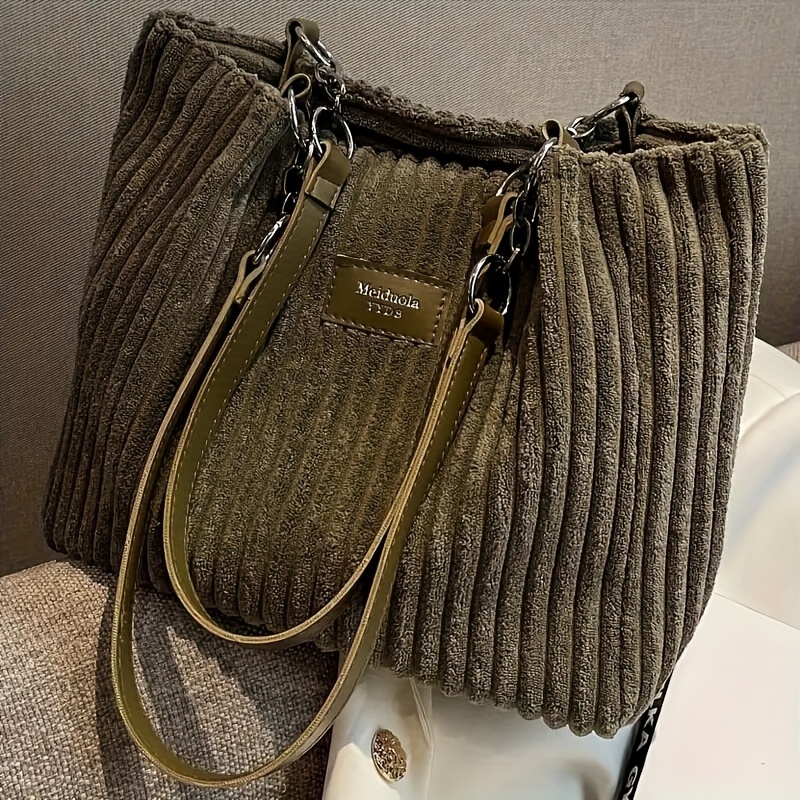 大容量コーデュロイトートバッグチェーンハンドバッグショルダー - Women Bags Zip のレビューと価格