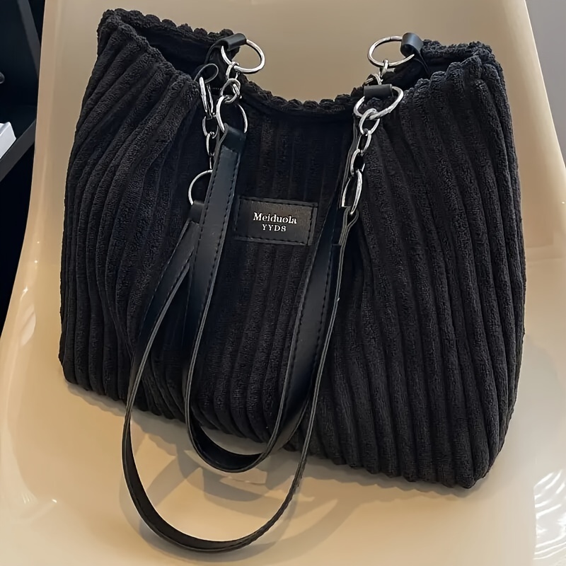 大容量コーデュロイトートバッグチェーンハンドバッグショルダー - Women Bags Zip のレビューと価格