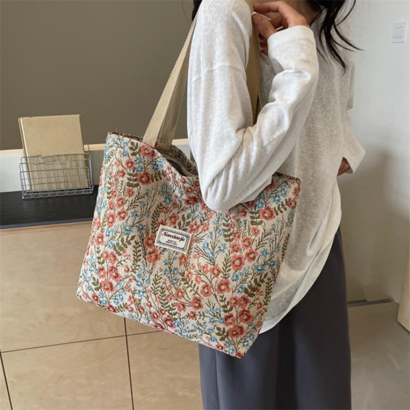 刺繍花柄キャンバスハンドバッグ、繊細な花柄トートショルダーバ - Women'S Work Bags Tote のレビューと価格
