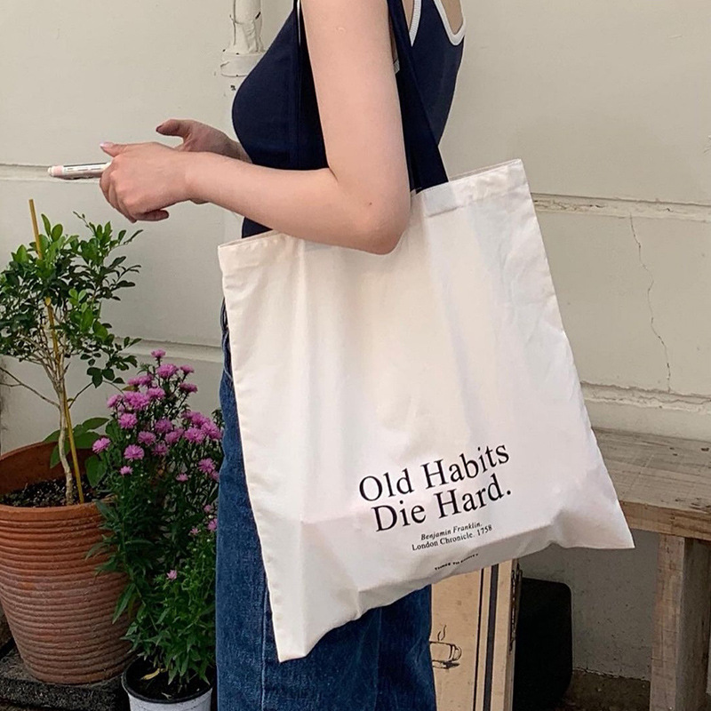 シンプルレター大容量シングルショルダーキャンバスバッグ、学生 - Shopper Tote Canvas のレビューと価格