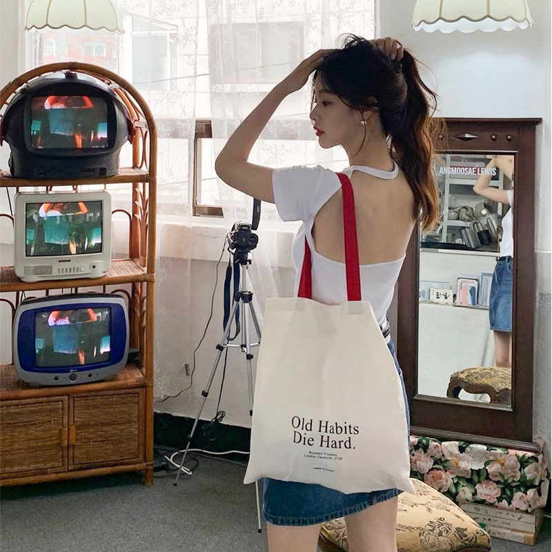 シンプルレター大容量シングルショルダーキャンバスバッグ、学生 - Shopper Tote Canvas のレビューと価格